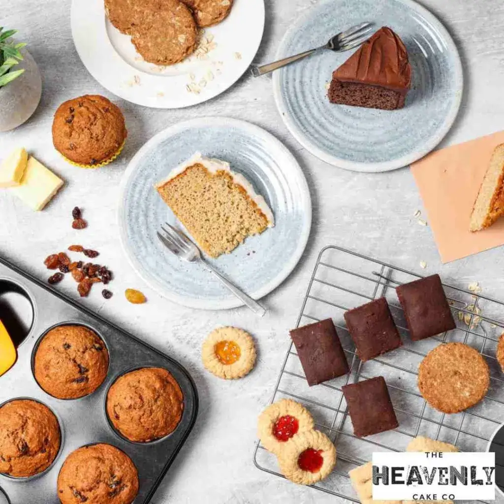 An array of vegan treats. Wonderful vegan cookies, gluten free brownies and sugar free cakes